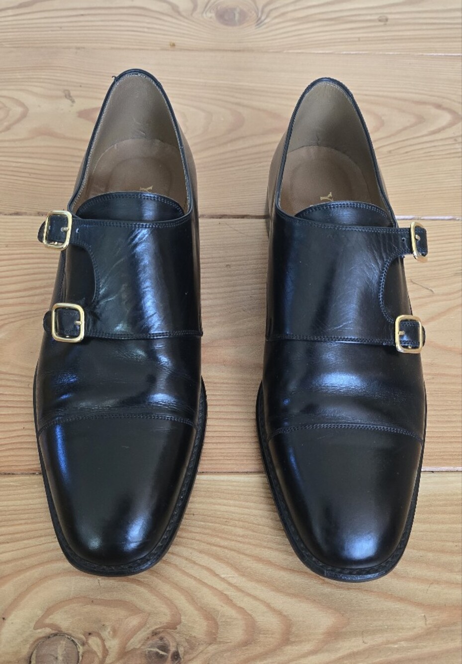 Women's Black Leather Double Monk Strap Loafers